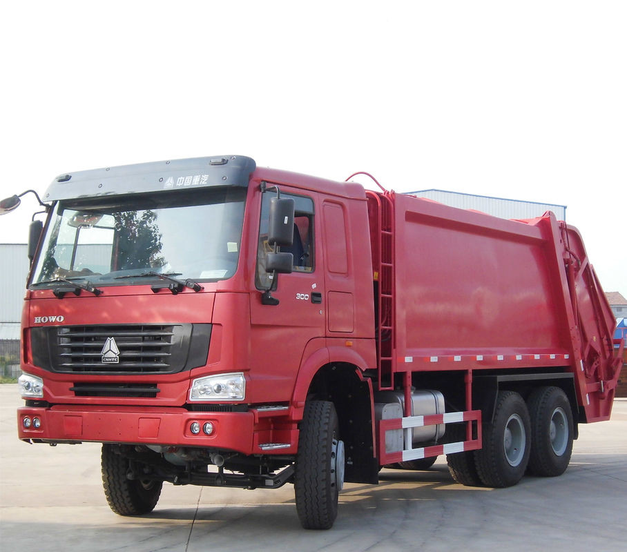 Camion rosso della raccolta dei rifiuti di Howo, camion cubico del compattatore dei rifiuti 6 - 19