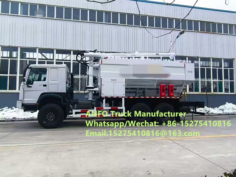 Camion HOWO nuovo di zecca competitivo 10/15/20/30T per miscelazione e caricamento in loco di esplosivi granulari di ammonio ANFO, servizio di brillamento con emulsione, Zambia/Zimbabwe/Tanzania/Ghana/Guinea/Namibia/Guyana